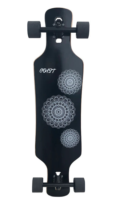 Coast Black and White Mandala Drop Through Longboard Black/White 38in
